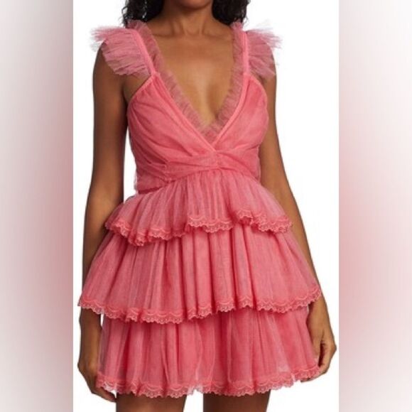 LoveShackfancy Pink Tulle Ruffled ZoRina Lace Trim Mesh Mesh Dress 00 - Picture 5 of 8